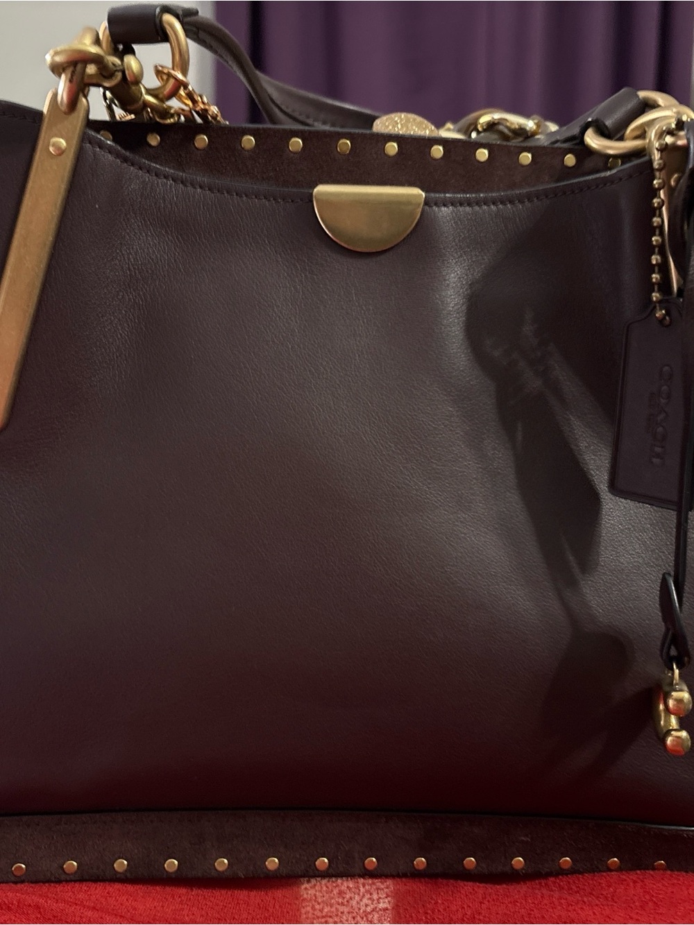 Coach Dreamer 36 with Border Rivets Oxblood Leather Satchel (charms not include) - Picture 3 of 11